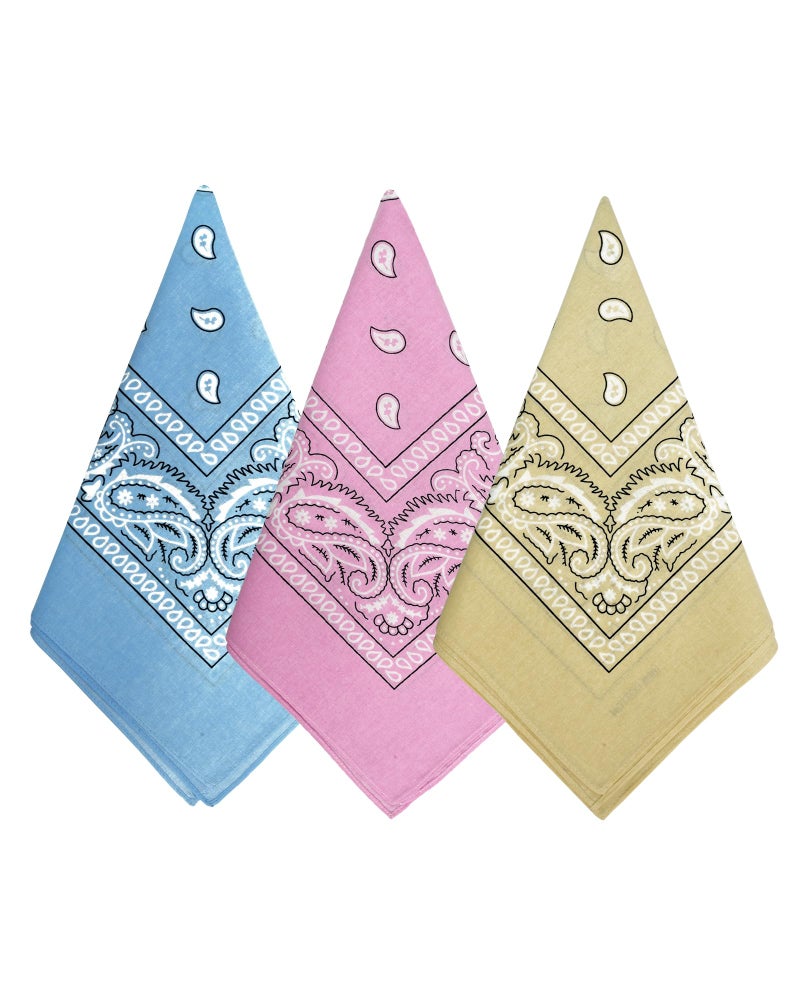 Bycc Bynn 3 Pack 100% Cotton Paisley Pattern Bandanas Square Scarf Headwear (Light Blue + Pink + Beige) - Image 1